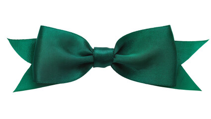 Vibrant green satin ribbon bow, perfectly tied and isolated, a festive decorative element for...