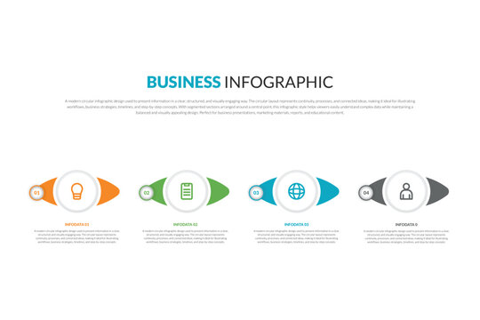 Modern Circular Business Infographic Template with 4 Steps, Timeline Process Diagram, Corporate Data Visualization Design