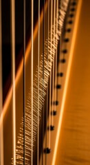 Obraz premium Close-up of Harp Strings and Soundbox.