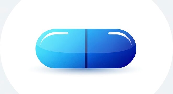 Shiny Two-Tone Blue Pharmaceutical Capsule with a Glossy Highlight on a White Background.