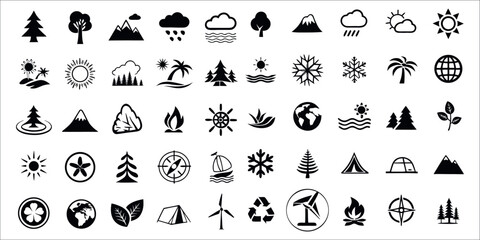 Mountain Icons Set, Mountain Range and Peak Vector Collection, Outdoor Adventure Hiking Landscape Outline Icons © Rifat