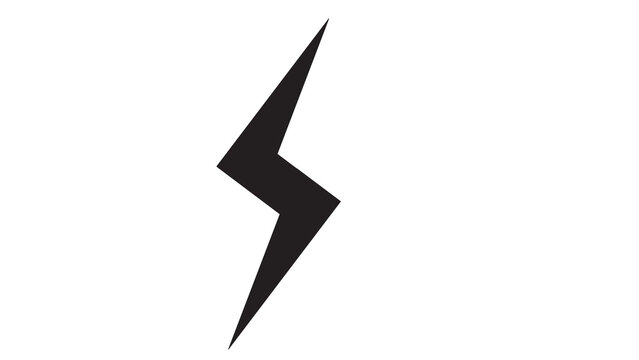 Black lightning bolt vector symbol, electric energy, power icon, abstract symbol on white background
