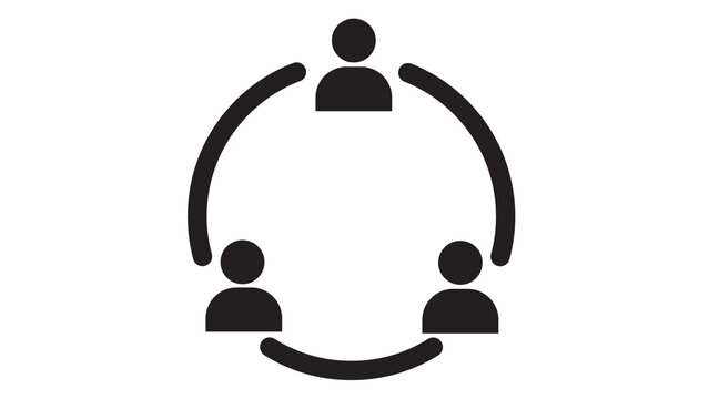 Three person icon circle, community symbol, connection concept, group teamwork graphic, people icon, people silhouette