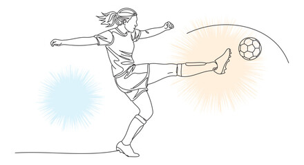 Fototapeta premium Female Soccer Player Kicking Ball Sketch Illustration Vector Sport Action Gameplay