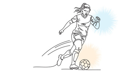 Obraz premium Female Soccer Player Kicking Ball Dynamic Sketch Sport Illustration Vector Artwork