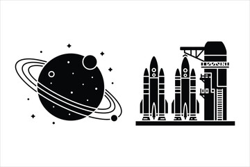 Space shuttle launch site and saturn planet icon © Sadek