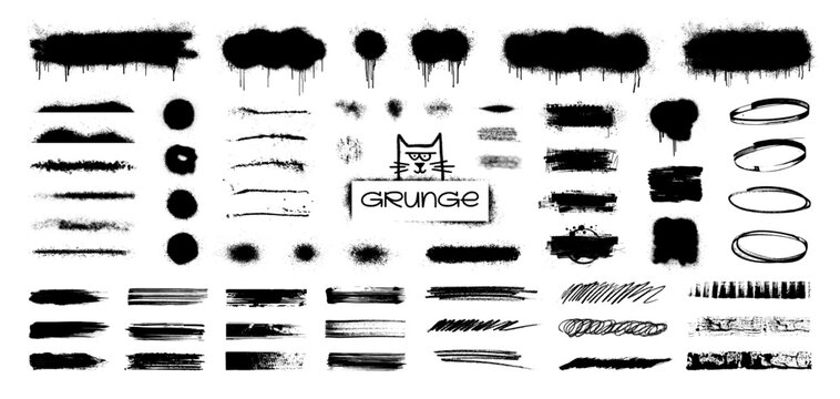 Creative graphic box abstract texture of black paint - Spray graffiti, stencil, ink brush stroke, dirty splashes, spray brushes. Vector pack - grunge texture, Graffiti and Street Art Accents. Vector