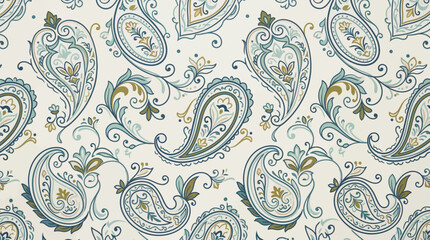 Fototapeta premium Intricate paisley textile pattern featuring swirling teardrops and ornate motifs for fabric design.