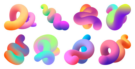 Obraz premium PNG Colorful abstract 3D shapes element set on transparent background