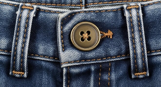 Close-up of blue jeans button fly.