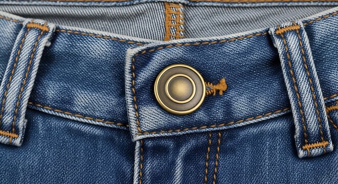 Close-up of blue jeans button.