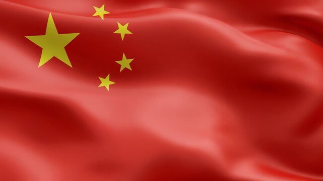 Waving Flag of China Featuring Red Background with Five Golden Stars and Silk Fabric Ripples Motion