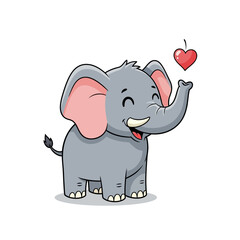 Obraz premium Cute cartoon elephant with heart symbol, happy and playful