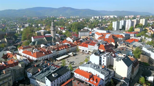 Aerial of Bielsko Biała city in Silesia Poland