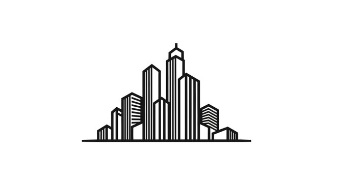 City skyline with tall buildings.