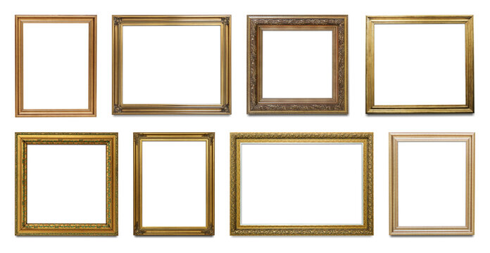PNG Elegant vintage gold picture frames element set on transparent background
