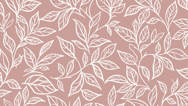 White Leaf Pattern on Pink Background.