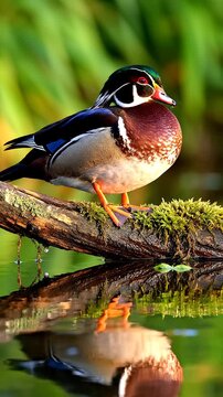 Wood duck standing on a branch.