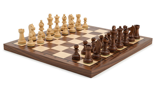 3D image Wooden Chessboard Full Set Pieces Classic Strategy Game Intellectual Challenge Global Popular Competitive Play.