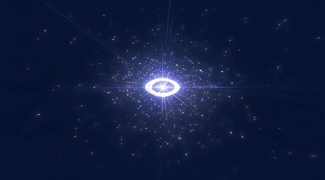 Central bright light emitting numerous blue and purple speed lines in a digital tunnel