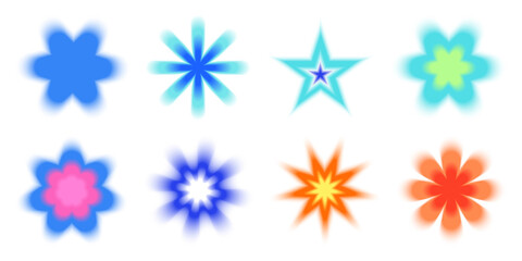 PNG Colorful abstract starburst shapes on transparent background