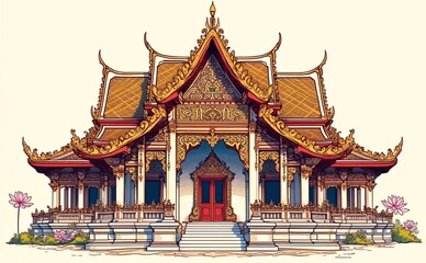 Fototapeta premium Ornate Thai Temple Design with Intricate Gold Accents and Decorations