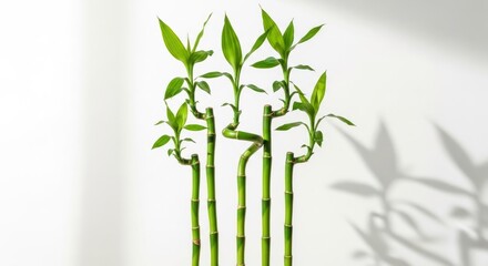 Lucky Bamboo Stalks with Green Leaves in Natural Light.
