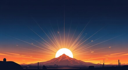 Serene Mountain Sunrise A Digital Painting of Dawns Embrace.