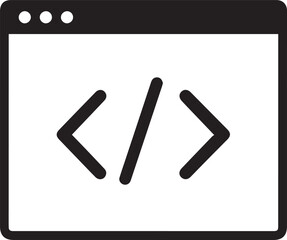 Obraz premium Black Coding Brackets Icon on White Screen Minimalist Flat Design Programming Symbol