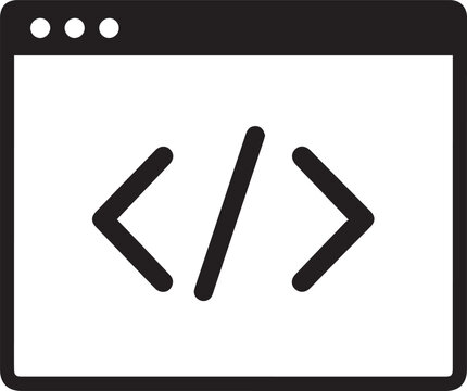Black Coding Brackets Icon on White Screen Minimalist Flat Design Programming Symbol
