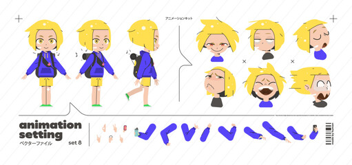 Fototapeta premium Character Children Set for Student Kid Animation and Vector Sport Cartoon. Boy Anime White for School Front Character and Art Paint Painter. Character Man Illustration for Student Emotion.