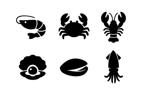 Seafood icons solid black icon set vector illustration