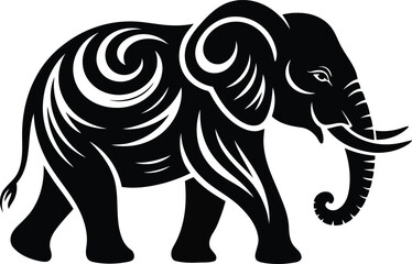 Fototapeta premium A majestic black and white illustration of an elephant with intricate swirls