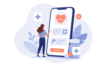 Healthcare Mobile App Concept on Smartphone Screen with Digital Health Monitoring, Online Medical Services, Telemedicine Technology, Modern Healthcare Application Flat Vector Illustration