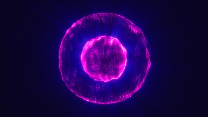 Vivid magenta energy core surrounded by radiant particles in a glowing digital sphere © Bolbik