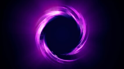 Fototapeta premium Looped twirl circle of stripes and lines of bright purple beautiful magical energy glowing neon, round frame. Abstract background