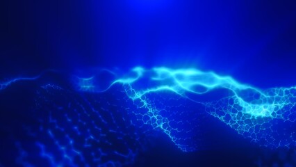 Blue energy magic digital high tech waves with light rays lines and energy particles. Abstract background © Bolbik
