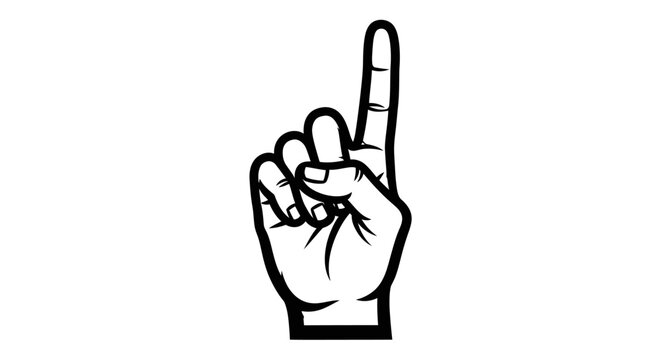 Black and white hand gesture with index finger raised