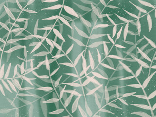 white botanical leaf pattern on green background