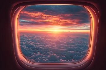 Fototapeta premium Aviation window seat view clouds sunset sky image photo picture