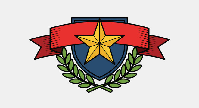 The Day of the Veterans celebration emblem features a shield with a star and laurel wreath