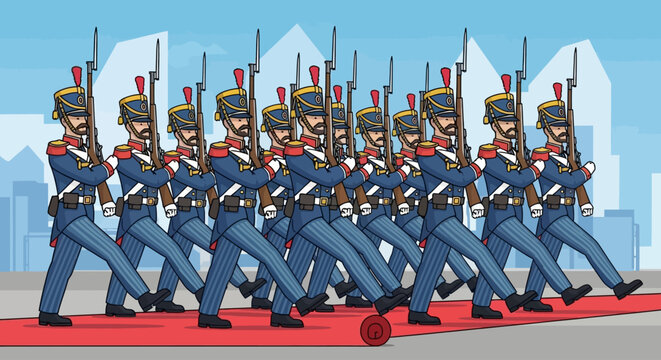 Soldiers march on the Day of the Veterans in a parade ceremony