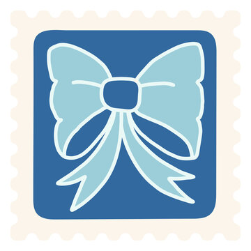 PNG Elegant blue bow stamp illustration, transparent background