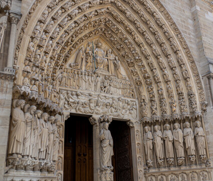 UNESCO World Heritage Site: Portal of the Last Judgment, Central Entrance of Notre Dame Cathedral Facade, Paris, France