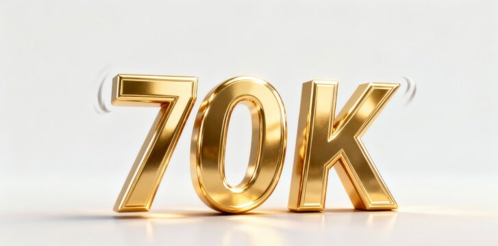 Golden 3d Number 70k on White Background