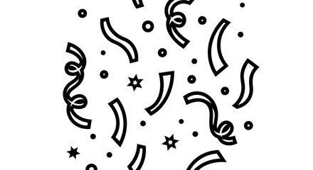 Black and white illustration of confetti and stars