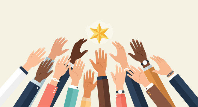 People of diverse hands reach for a star on Emancipation Day celebration