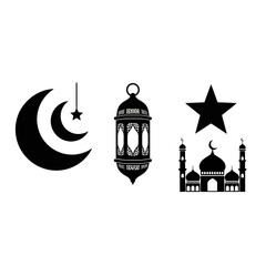 Obraz premium Ramadan Icons: Crescent Moon, Star, Lantern, Mosque Silhouette