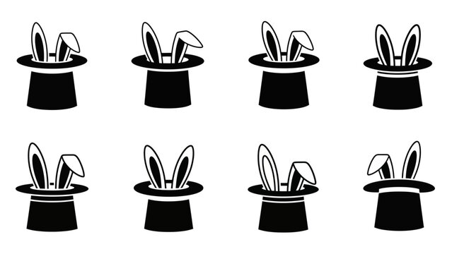 Rabbit Ears in Magic Hat Icons Set