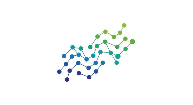 Abstract network of connected dots with blue and green gradient.